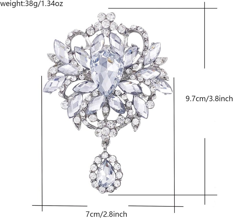 LAXPICOL Wedding Bridal Big Brown Crystal Rhinestone Bouquet Brooch Pin for Women Golden Tone - Image 5